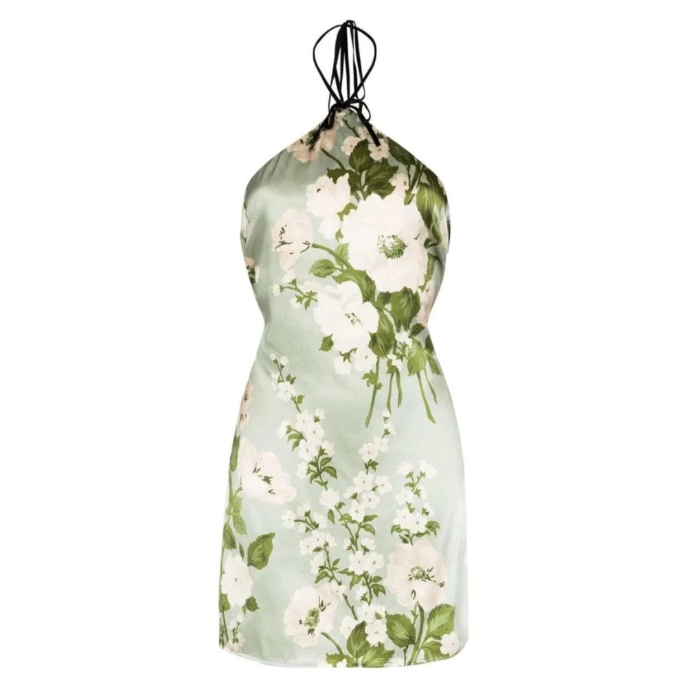 Reformation Floral Halter Mini Dress - Green and White